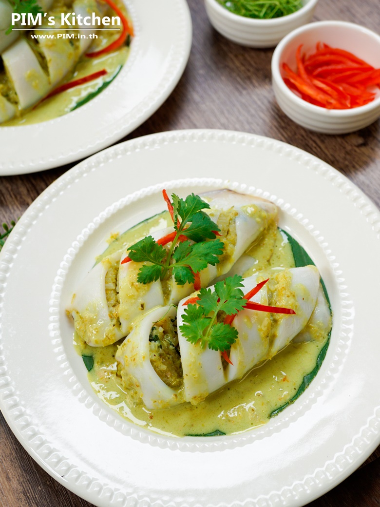 stuffed squid with green curry rice 04